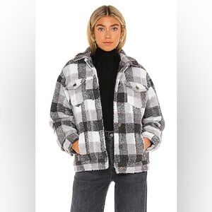 Apparis Kris *New/Never Worn Plaid Jacket Teddy Fleece Sherpa Carbon Gray Size L